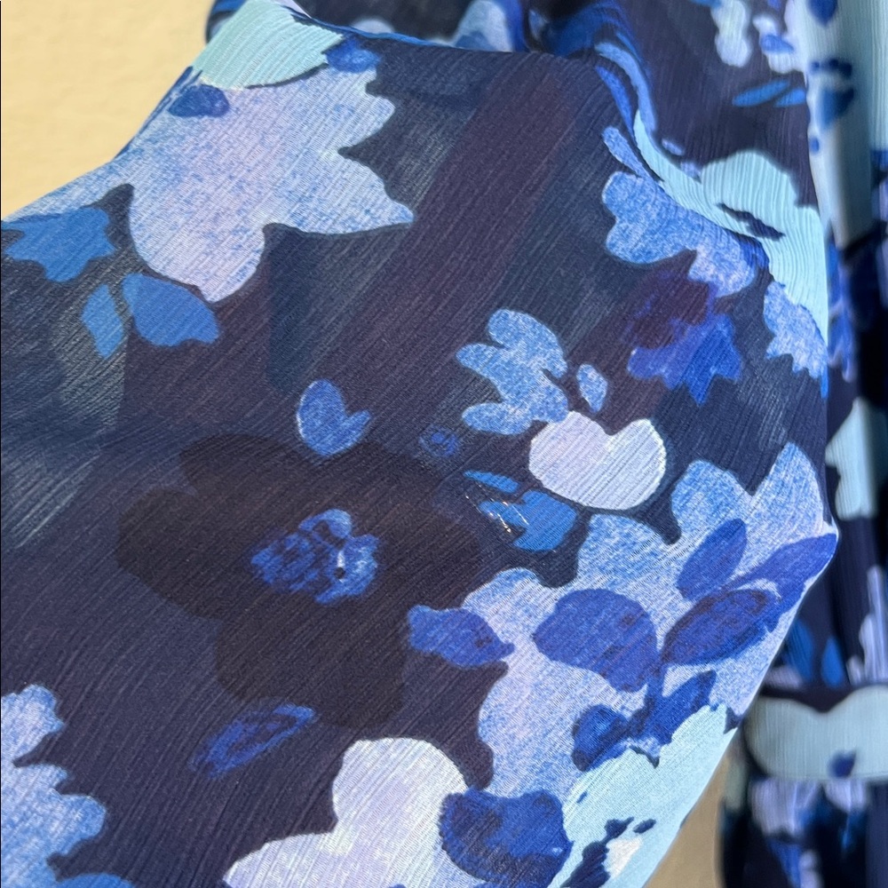J. Crew Blue Floral Long Sleeve Ruffle Collar Midi Dress Size 6 - Picture 10 of 16